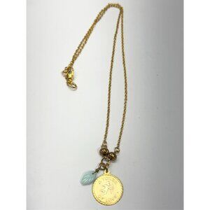 Vintage token of love blue glass leaf charm necklace